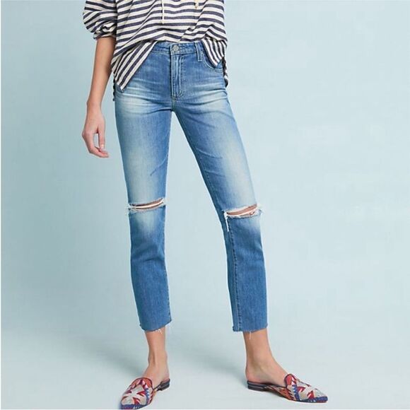 AG Isabelle High Rise Straight Crop Destroyed Raw Hem Jeans Size 26 - Picture 1 of 10